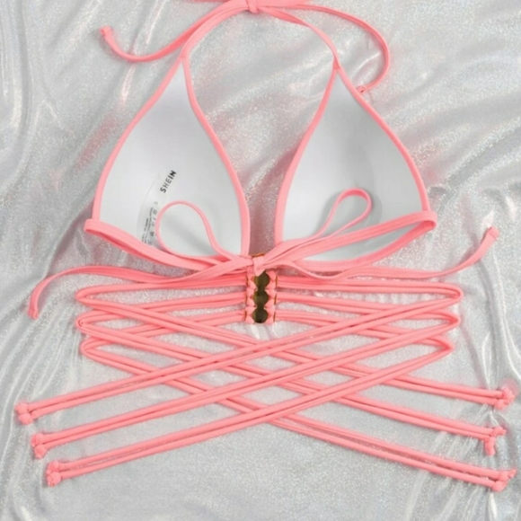 Solid Halter Push Up Top With Solid Tie Up Bottoms - Picture 4 of 13